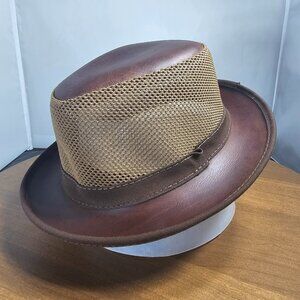 Player Leather/Mesh Fedora Hat | American Hat Makers | Chestnut | NWT | Medium